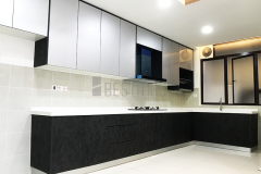 L-shape 5G Glass Door and Quartz Stone Table Kitchen Cabinet Design