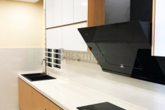 I-shape 5G Glass Door and Quartz Stone Table Kitchen Cabinet design